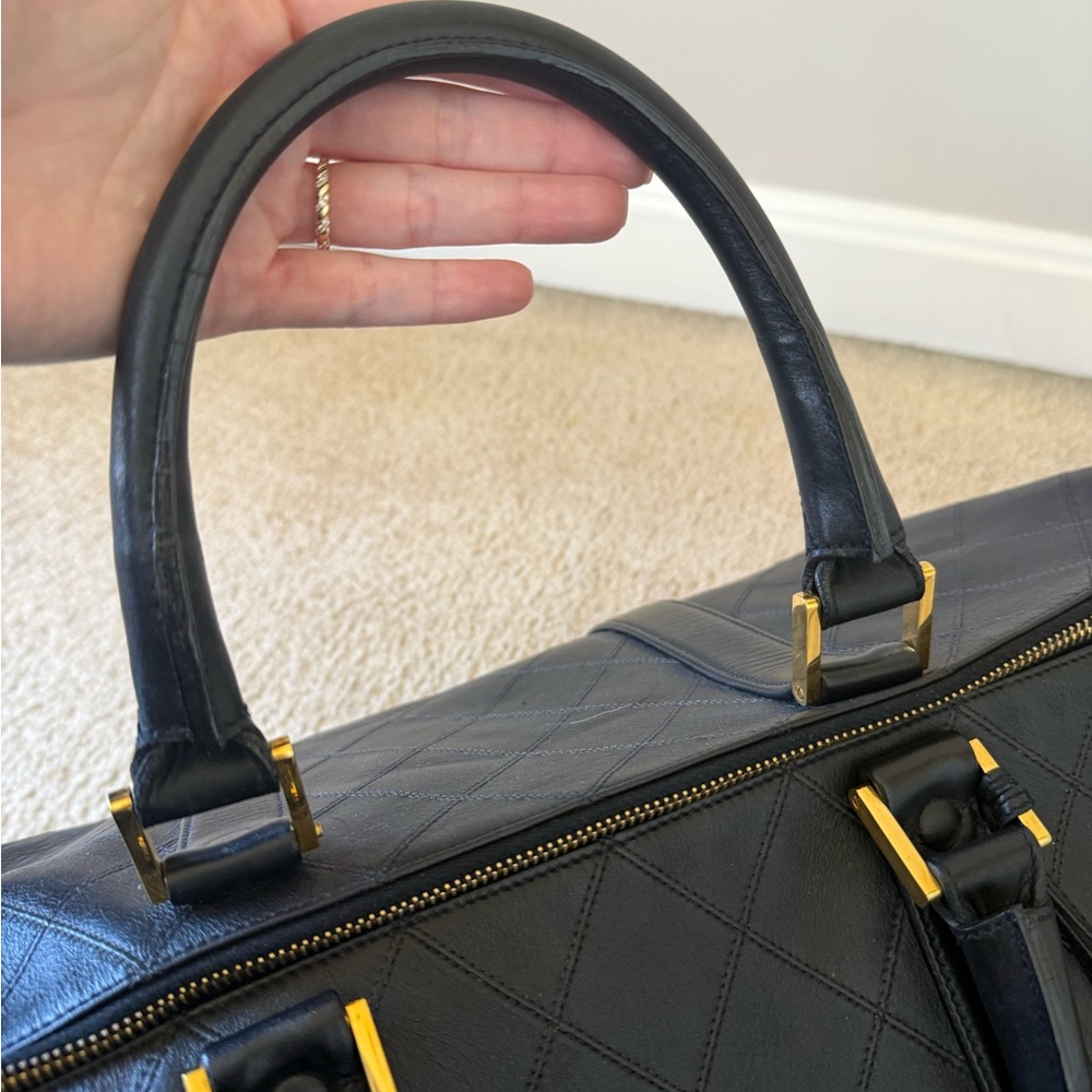 CHANEL Black Quilted Leather Travel Weekender with Gold Logo Charm - Picture 4 of 13